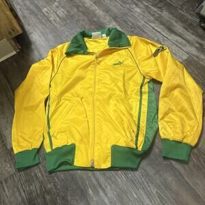 Puma Jacket Mens Small Yellow Green Jamaica Track Retro Athleisure Activewear